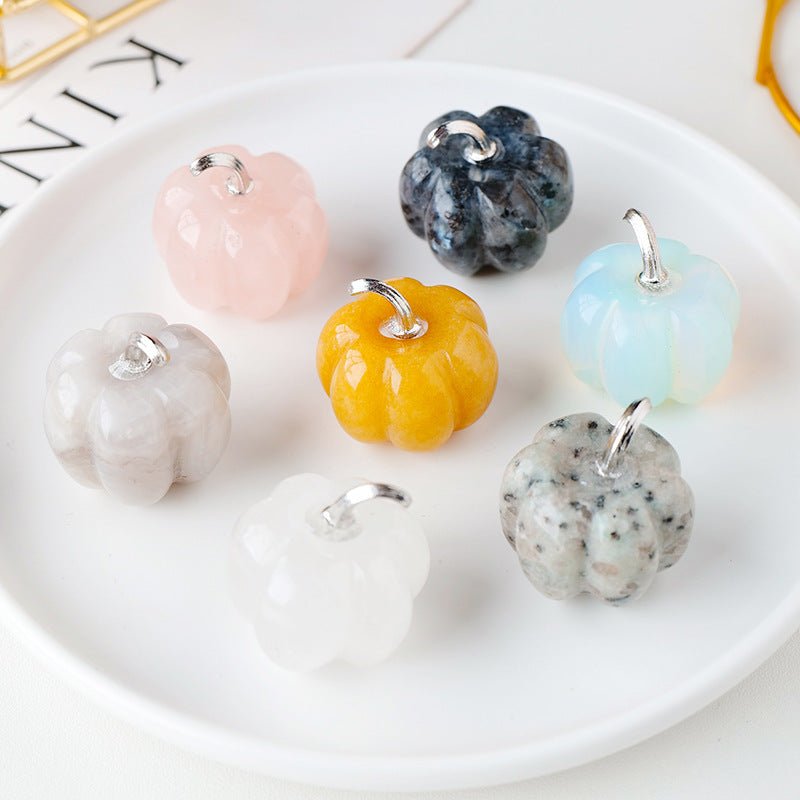 Image of Cute Crystal Pumpkin Charm | Hand - Carved Halloween & Fall Decor Gift - Handcrafted Crystal Jewelry from Tae Shine
