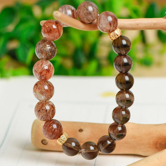 Image of Midnight Sun – Smoky Quartz & Sunstone Bracelet for Grounding & Radiance - Handcrafted Crystal Jewelry from Tae Shine