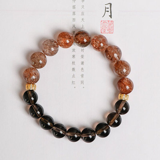 Image of Midnight Sun – Smoky Quartz & Sunstone Bracelet for Grounding & Radiance - Handcrafted Crystal Jewelry from Tae Shine