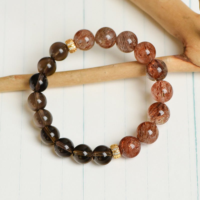 Image of Midnight Sun – Smoky Quartz & Sunstone Bracelet for Grounding & Radiance - Handcrafted Crystal Jewelry from Tae Shine