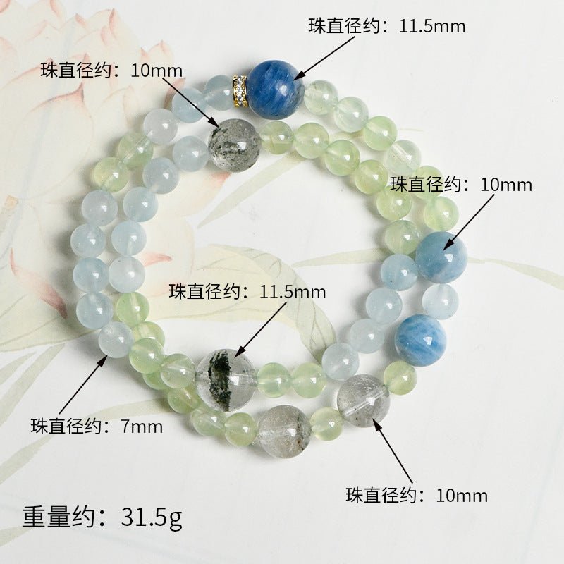 Image of Serene Oasis – Aquamarine & Green Phantom Bracelet for Calm & Growth - Handcrafted Crystal Jewelry from Tae Shine