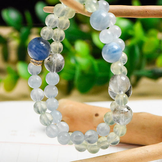 Image of Serene Oasis – Aquamarine & Green Phantom Bracelet for Calm & Growth - Handcrafted Crystal Jewelry from Tae Shine
