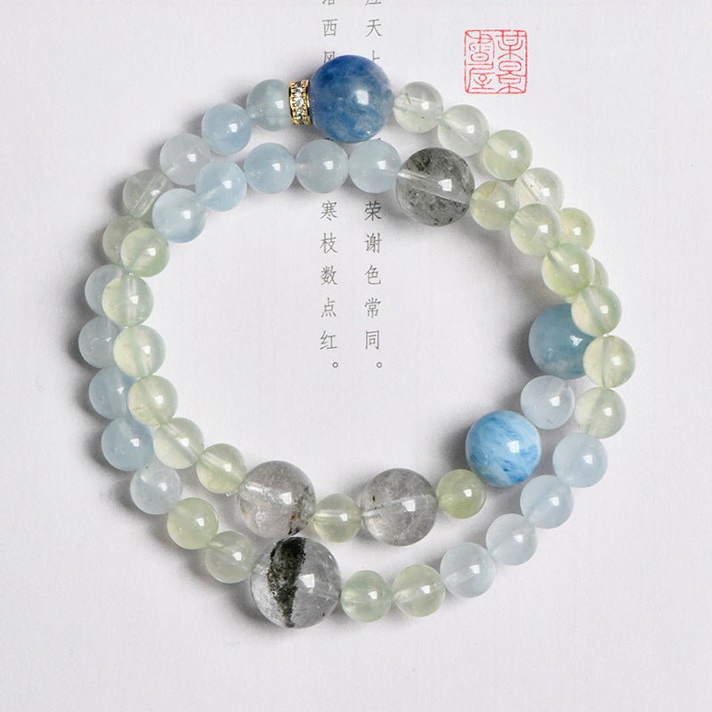 Image of Serene Oasis – Aquamarine & Green Phantom Bracelet for Calm & Growth - Handcrafted Crystal Jewelry from Tae Shine