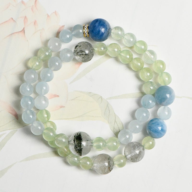 Image of Serene Oasis – Aquamarine & Green Phantom Bracelet for Calm & Growth - Handcrafted Crystal Jewelry from Tae Shine
