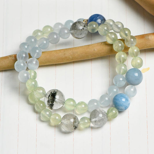 Image of Serene Oasis – Aquamarine & Green Phantom Bracelet for Calm & Growth - Handcrafted Crystal Jewelry from Tae Shine