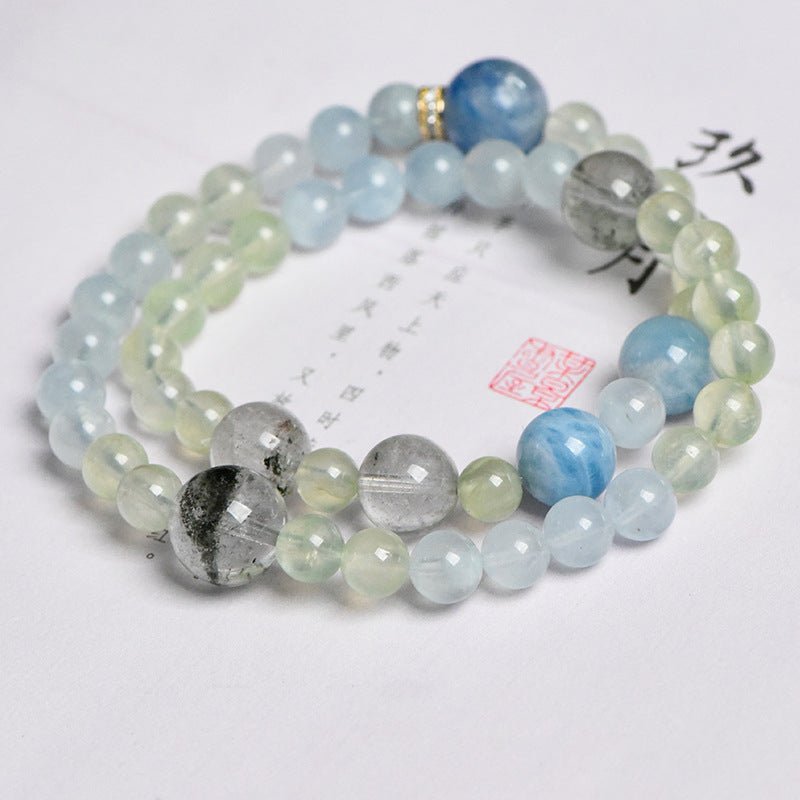 Image of Serene Oasis – Aquamarine & Green Phantom Bracelet for Calm & Growth - Handcrafted Crystal Jewelry from Tae Shine