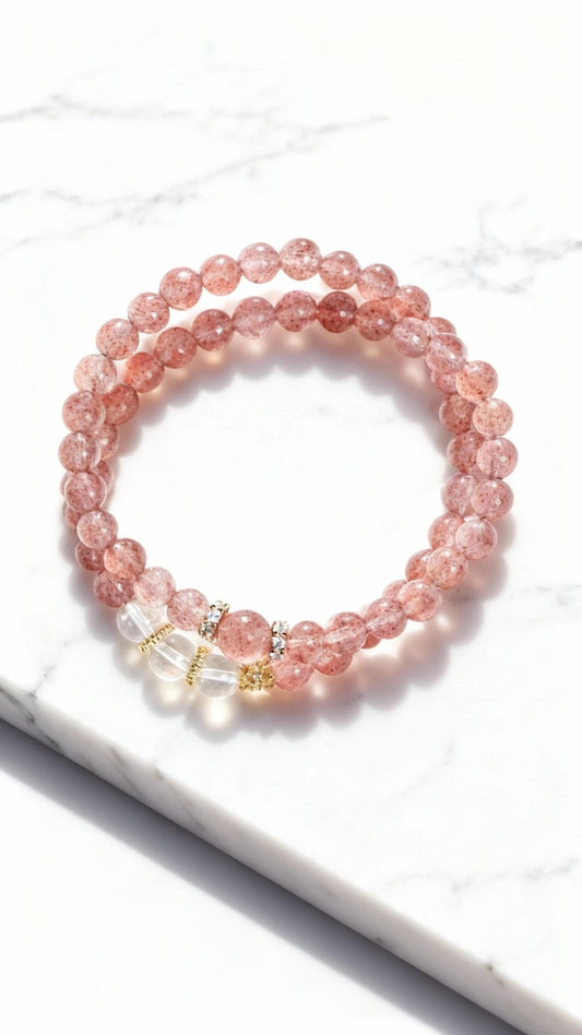 Image of Strawberry Quartz Bracelet - Double Layer Handmade Healing Crystal Jewelry - Handcrafted Crystal Jewelry from Tae Shine