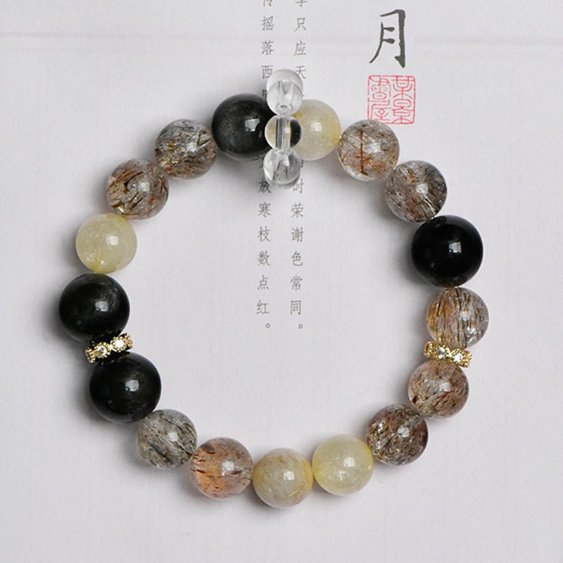 Image of The Alchemist's Fortune – Golden Rutilated Quartz & Obsidian for Power & Protection - Handcrafted Crystal Jewelry from Tae Shine