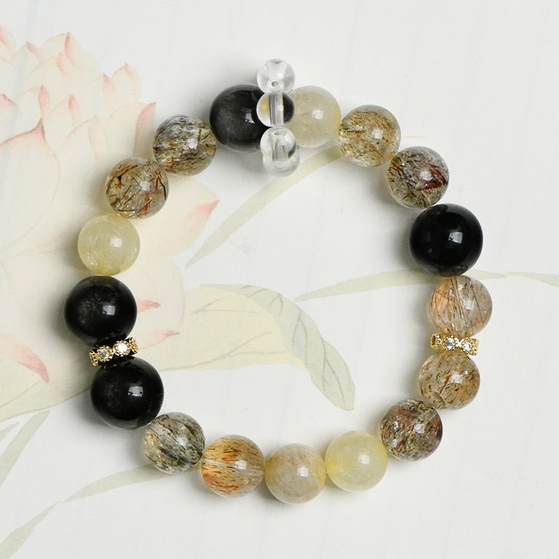 Image of The Alchemist's Fortune – Golden Rutilated Quartz & Obsidian for Power & Protection - Handcrafted Crystal Jewelry from Tae Shine