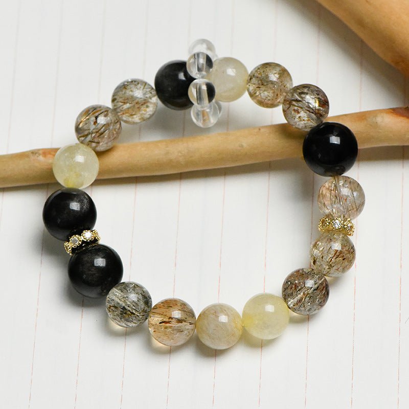 Image of The Alchemist's Fortune – Golden Rutilated Quartz & Obsidian for Power & Protection - Handcrafted Crystal Jewelry from Tae Shine