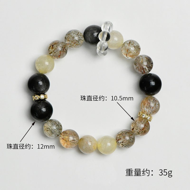 Image of The Alchemist's Fortune – Golden Rutilated Quartz & Obsidian for Power & Protection - Handcrafted Crystal Jewelry from Tae Shine