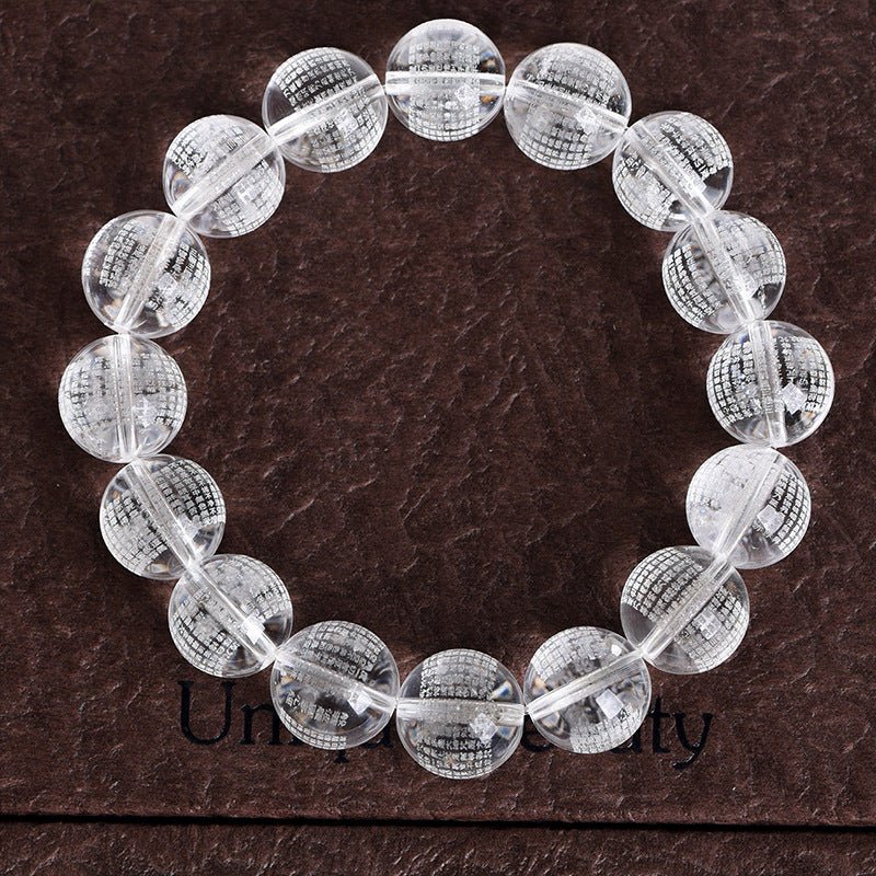 Image of The Enlightened Path – Engraved Heart Sutra Clear Quartz Bracelet - Handcrafted Crystal Jewelry from Tae Shine
