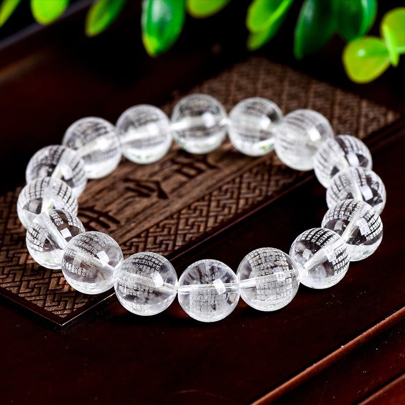 Image of The Enlightened Path – Engraved Heart Sutra Clear Quartz Bracelet - Handcrafted Crystal Jewelry from Tae Shine
