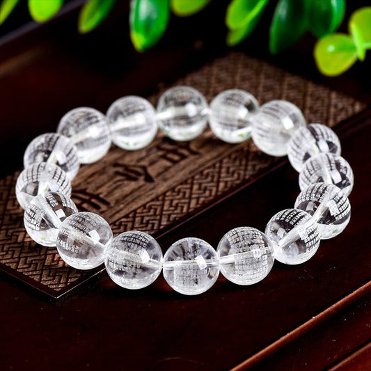 Image of The Enlightened Path – Engraved Heart Sutra Clear Quartz Bracelet - Handcrafted Crystal Jewelry from Tae Shine