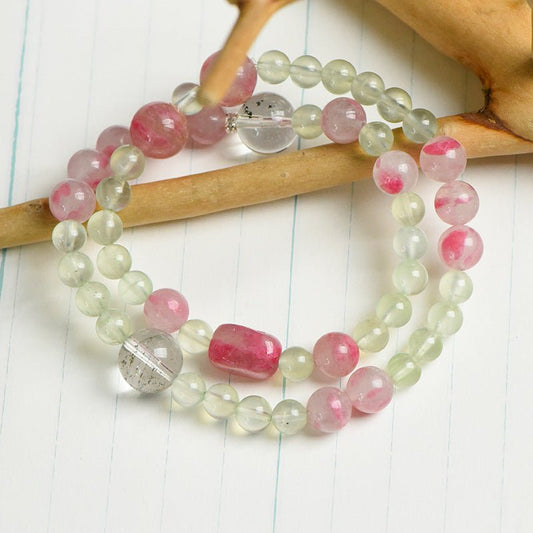 Image of The Heart's Renewal – Prehnite & Rhodonite Bracelet for Healing & Compassion - Handcrafted Crystal Jewelry from Tae Shine