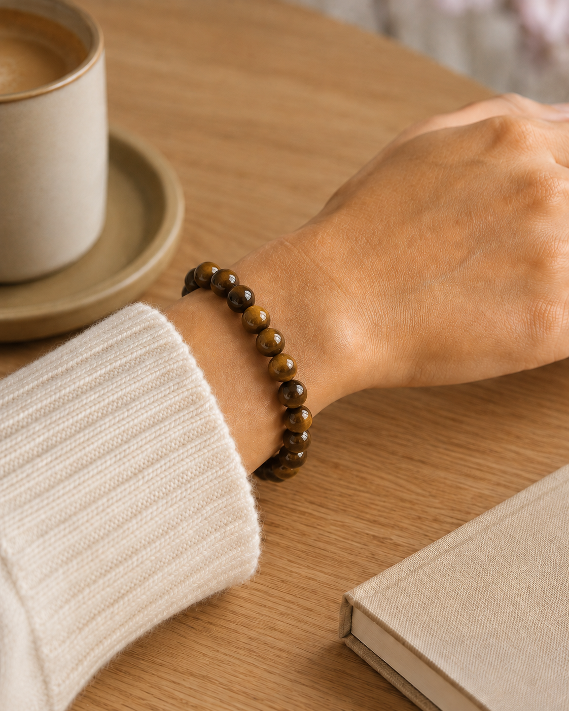 Tiger's eye 10mm bracelet on wrist Taeshine