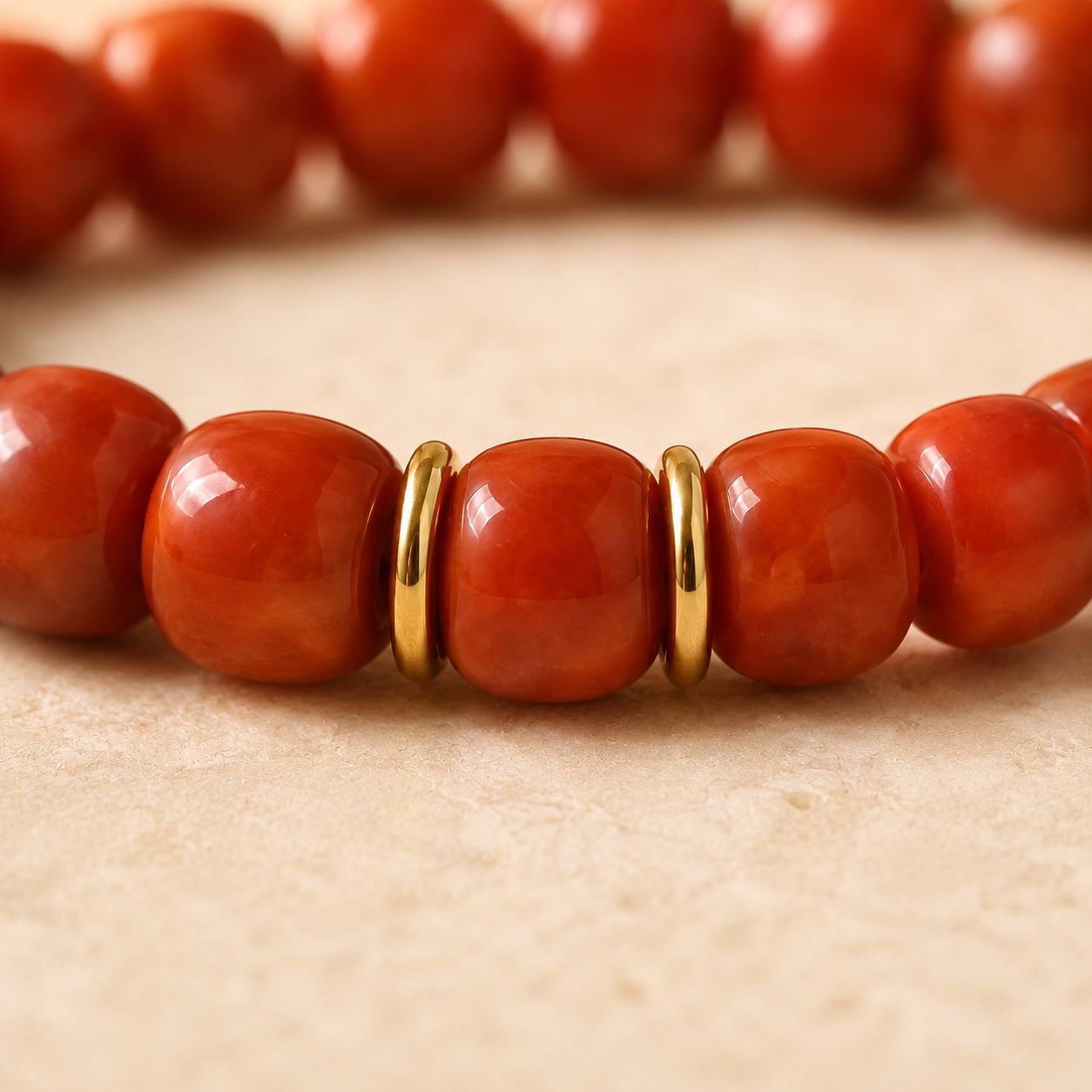 Natural Nanhong agate bead macro detail Taeshine