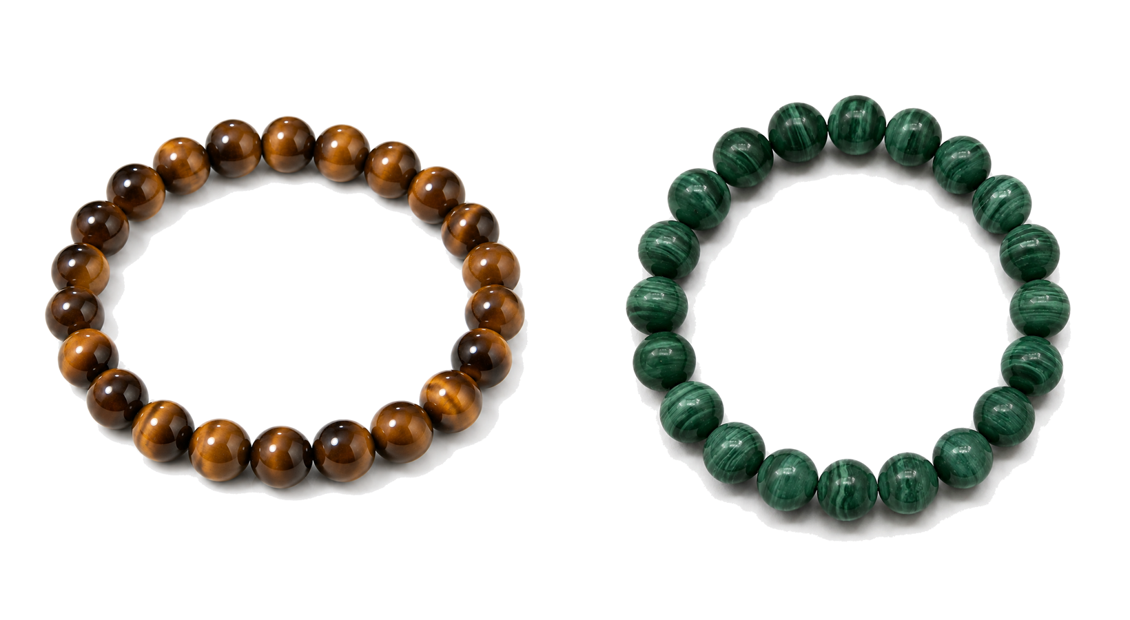 Tiger's eye and malachite bracelet set of 2 Taeshine