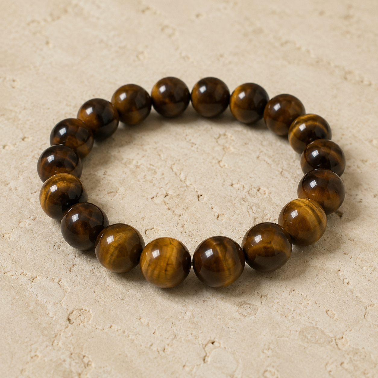 Tiger's eye 10mm bracelet angle view Taeshine