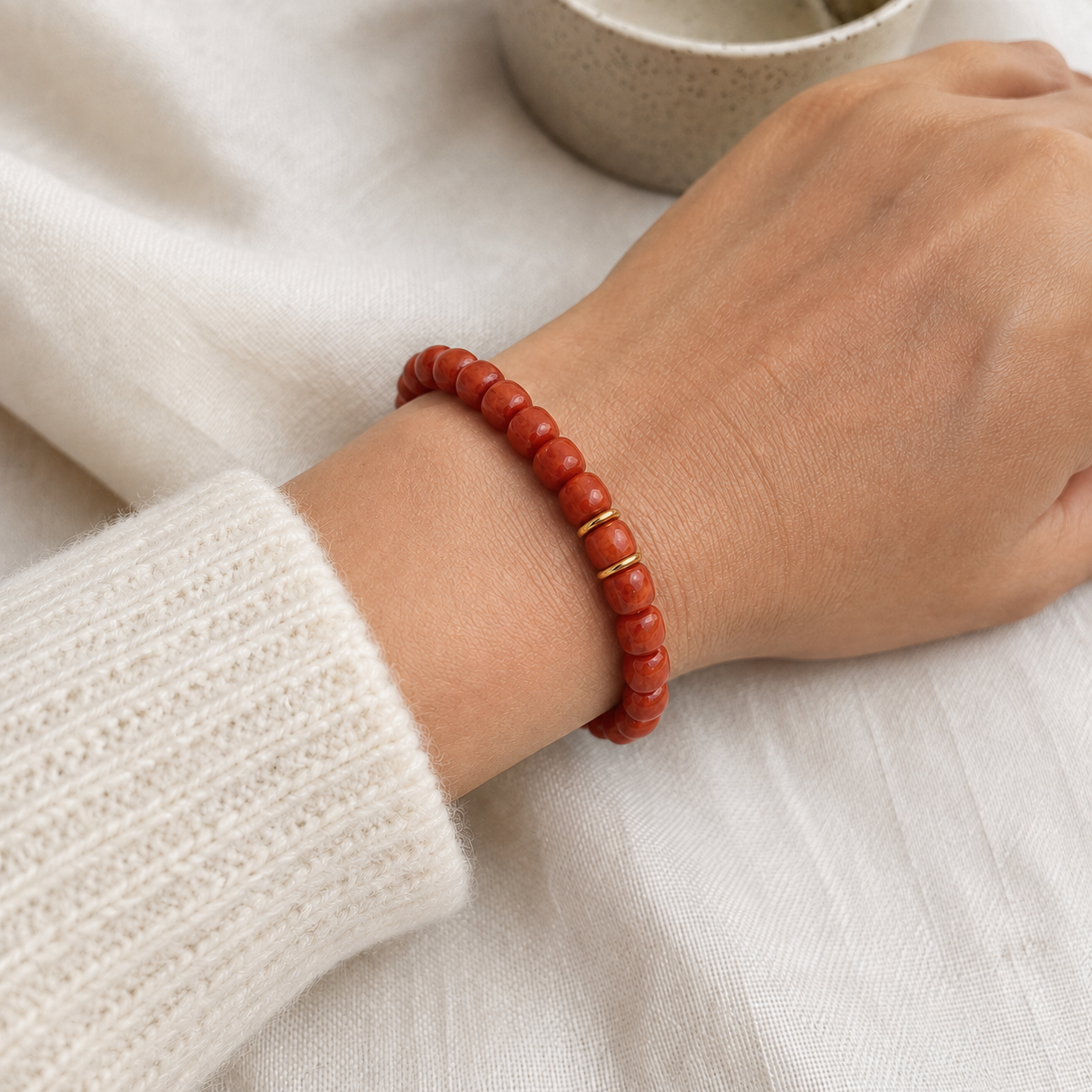 Nanhong red agate 6mm bracelet on wrist Taeshine