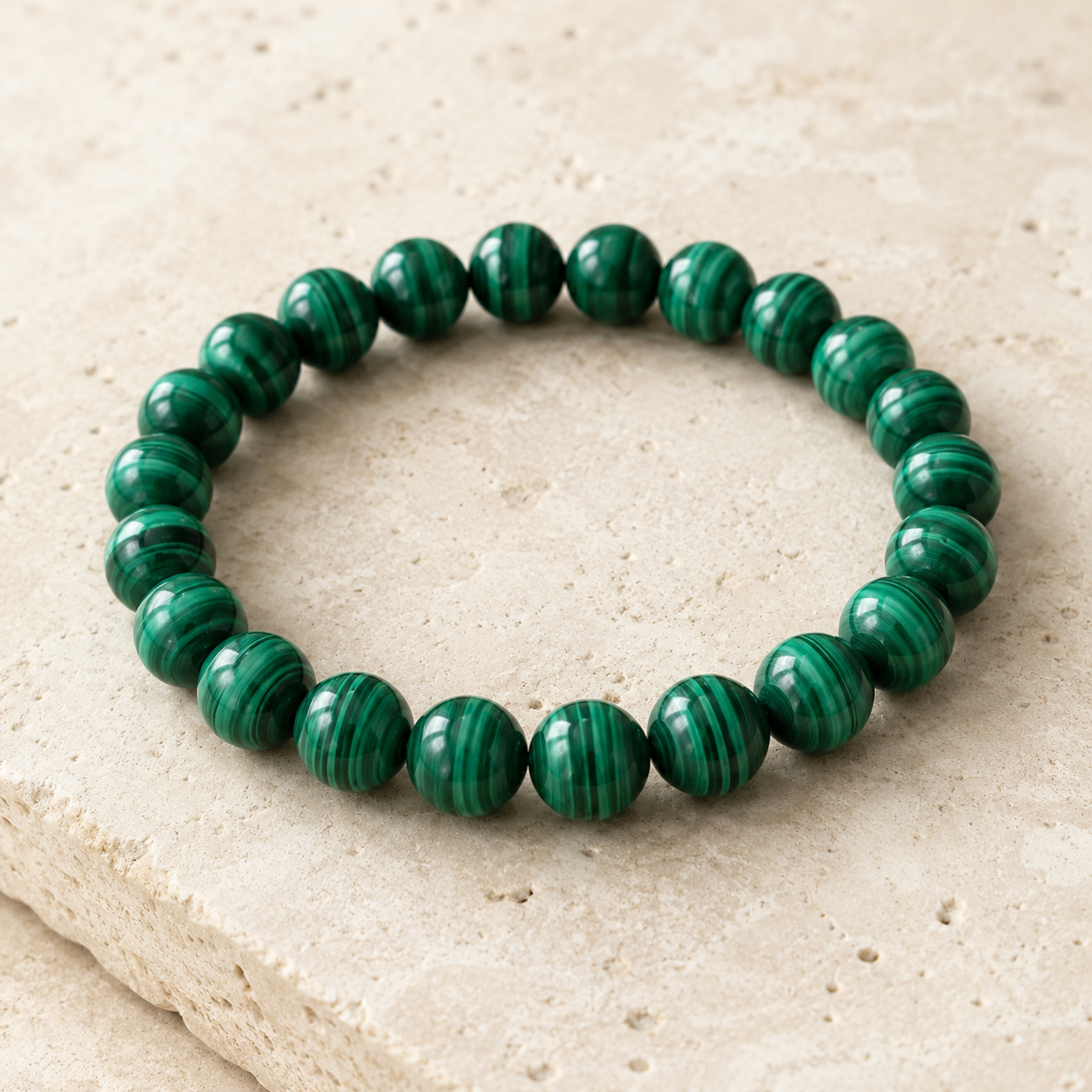Malachite 8mm bracelet angle view Taeshine