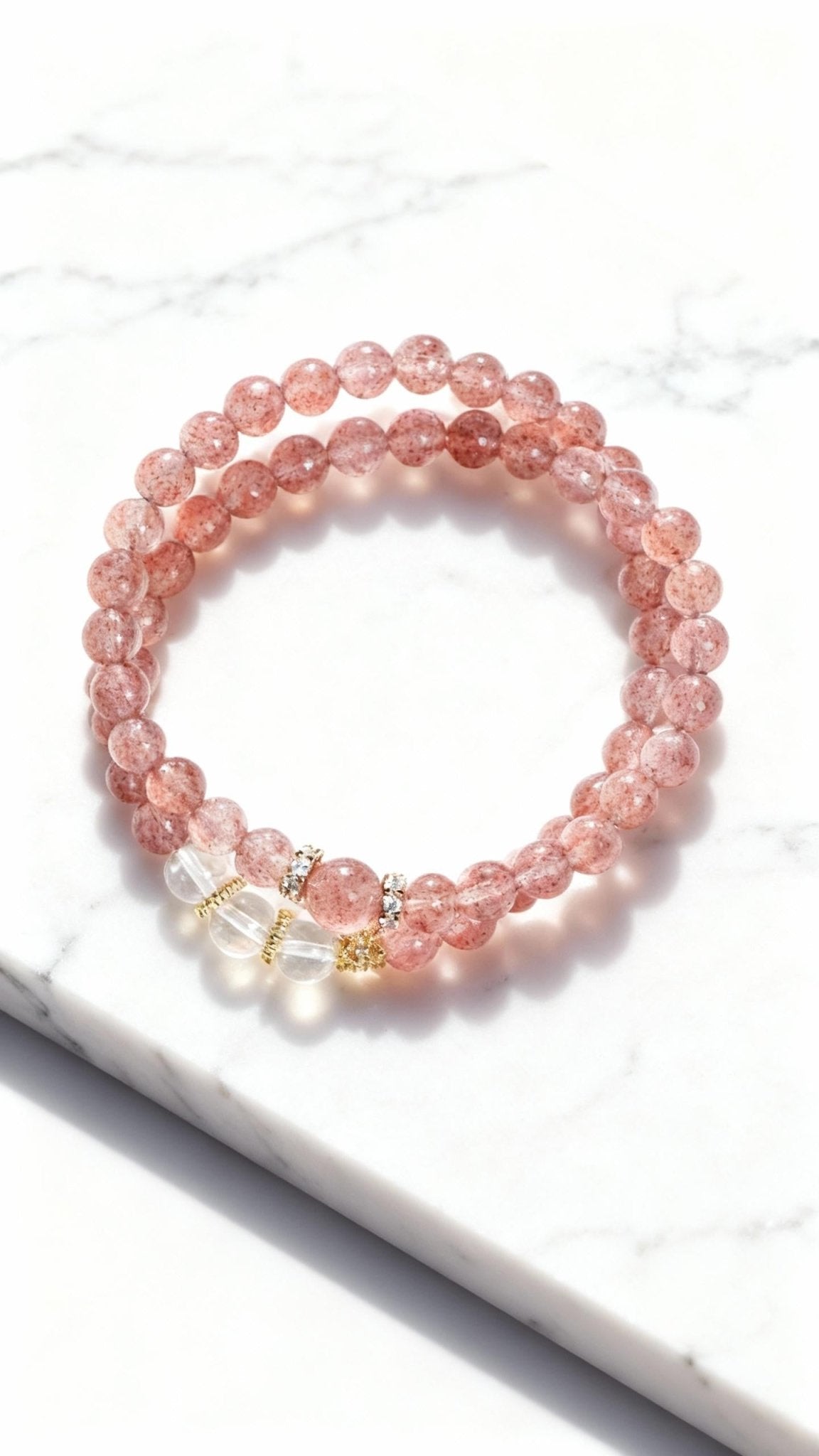 Double layer strawberry quartz bracelet, handmade healing crystal jewelry by Tae Shine